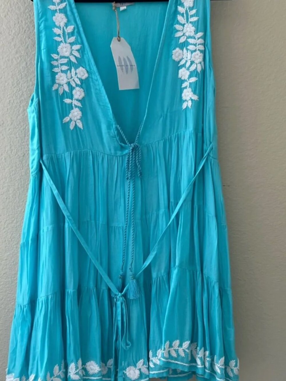HOUSE OF SKYE Sleeveless Daydreamer Mini Dress Deep V-neck Turquoise L/XL NWT
